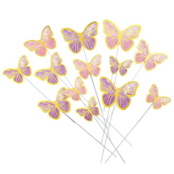 10 stuks vlinders decoratie taart / sweetboxen gouden omranding